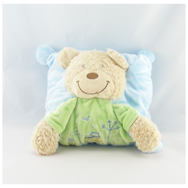 Doudou semi plat ours bleu vert tracteur TEX BABY 