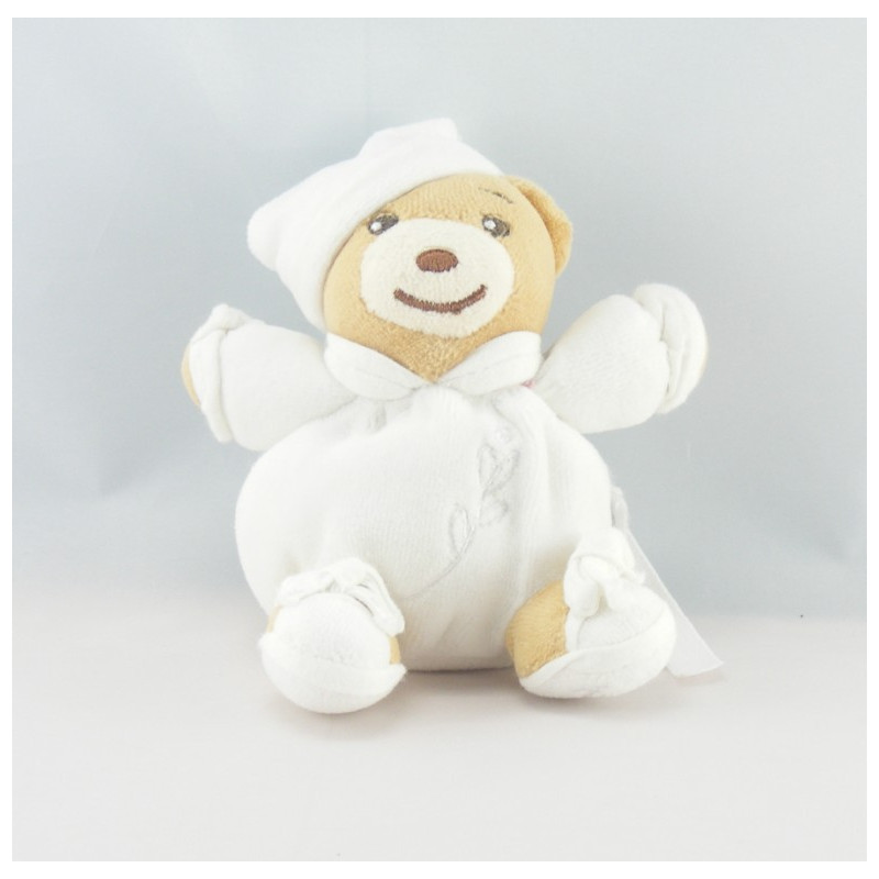 Doudou ours blanc feuilles brodées Dragée KALOO