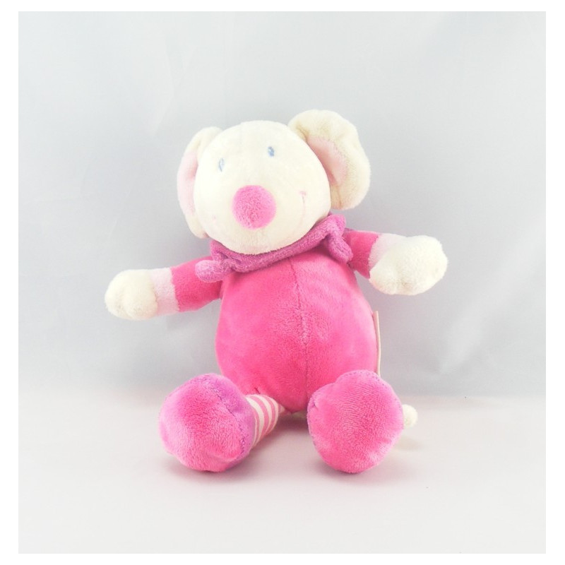 Doudou souris blanche robe mauve violet GRAIN DE BLE