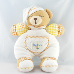 Doudou Ours boule endormi blanc carreaux orange KALOO