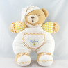 Doudou Ours boule endormi blanc carreaux orange KALOO
