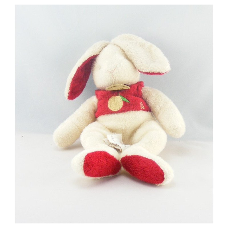 Doudou lapin blanc rouge pomme A BABY NAT