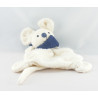 Doudou plat souris blanche foulard bleu marine BABYSUN