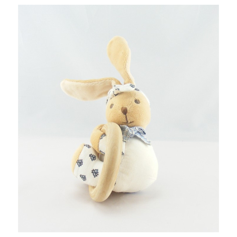 Mini Doudou lapin blanc fleurs bleu Lys KALOO