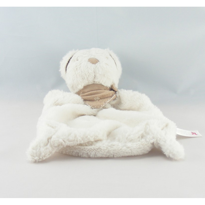 Doudou plat lapin blanc bandanas beige NICOTOY