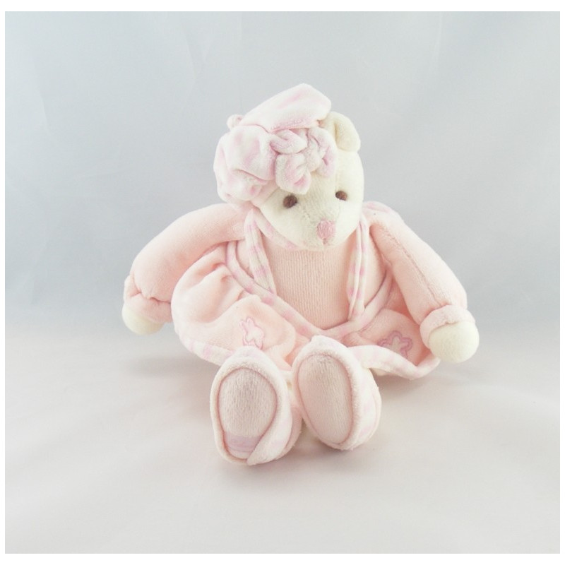 Doudou Plat carré ours rose fleurs BUKOWSKI