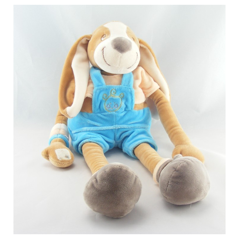 Doudou chien beige blanc rayures rouge NOUNOURS