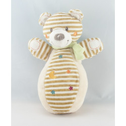 Doudou ours rayé beige écharpe verte lune étoile NICOTOY