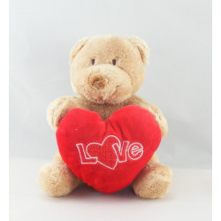 Doudou chien beige marron coeur rose Love NICOTOY