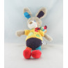 Doudou plat lapin gris beige jaune pattes multicolores MOTS D'ENFANTS