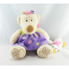 Doudou ours robe mauve vert fleurs canard MARE MAMA