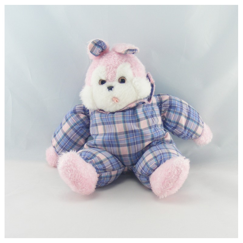 Doudou lapin boule blanc rose carreaux NOUNOURS