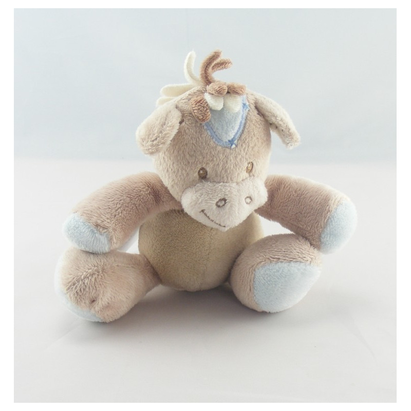 Doudou plat poney cheval blanc beige attache tétine NATTOU