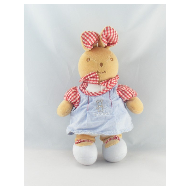 Doudou lapin bleu vichy rouge TAKINOU 