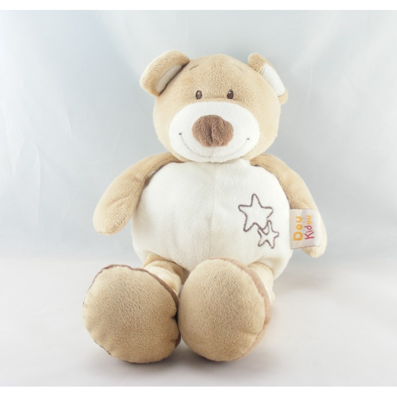 Doudou ours beige blanc pattes brodées DOUKIDOU