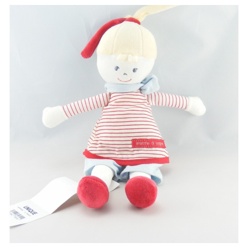 Doudou poupée fille robe rose béret marin Sucre d'orge