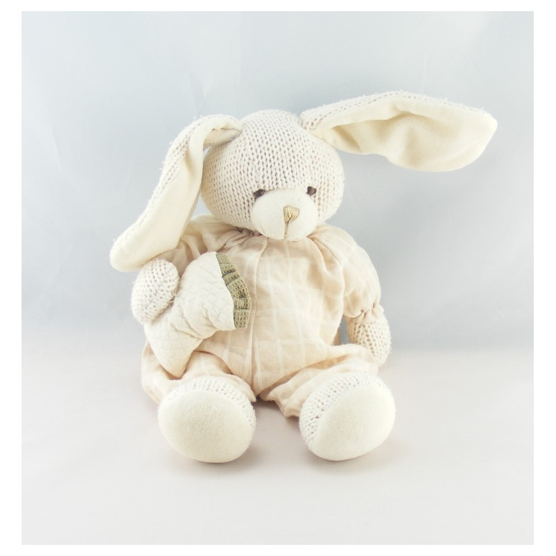 Doudou lapin beige avec coussin laine DOUDOU ET COMPAGNIE
