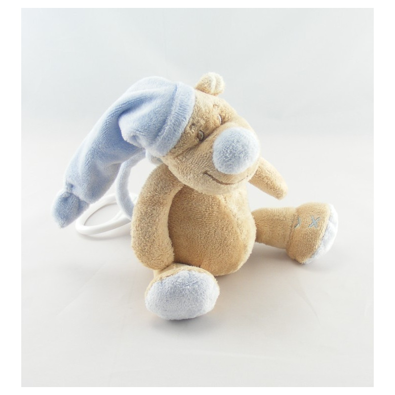 Doudou ours beige Tom bonnet bleu coeur DOUKIDOU