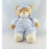 Doudou ours bleu vichy rayé coeur TAKINOU 22 cm