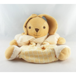 Doudou boule lapin carreaux jaune NOUNOURS