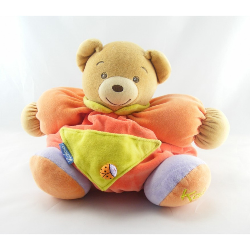 Doudou ours patapouf rouge bleu jaune coccinelle KALOO
