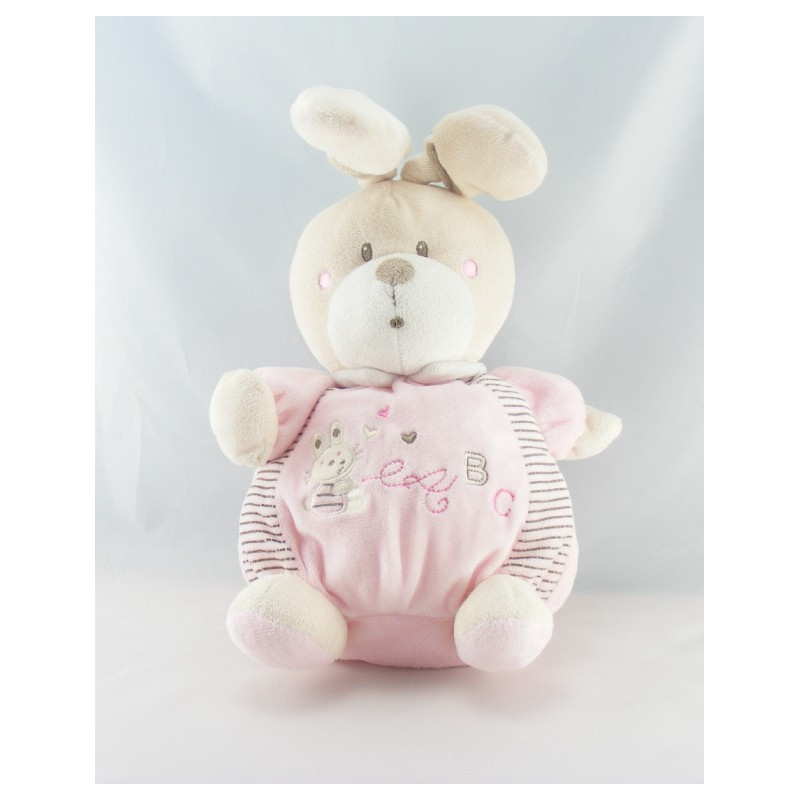 Doudou musical lapin rayé rose ABC NICOTOY