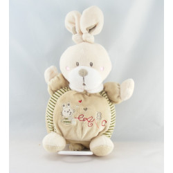 Doudou plat lapin rayé beige ABC attache tétine NICOTOY