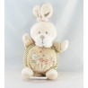 Doudou plat lapin rayé beige ABC attache tétine NICOTOY
