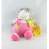 Doudou vache rose gris rayé foulard vert poussin hochet NICOTOY