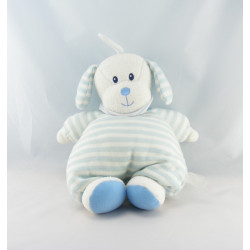 Doudou Chien blanc rayé bleu bavoir Luminou 