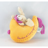 Doudou et compagnie plat lapin orange col rose cerise 