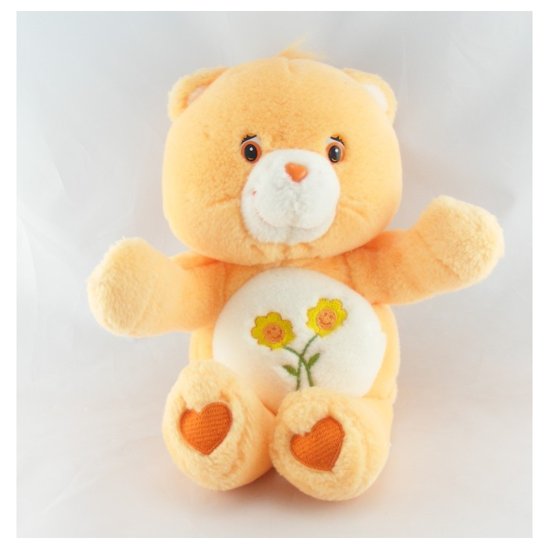 Peluche Bisounours orange clair Groscopain fleurs CARE BEARS