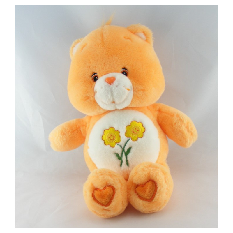 Peluche parlante Bisounours orange clair Groscopain fleurs CARE BEARS