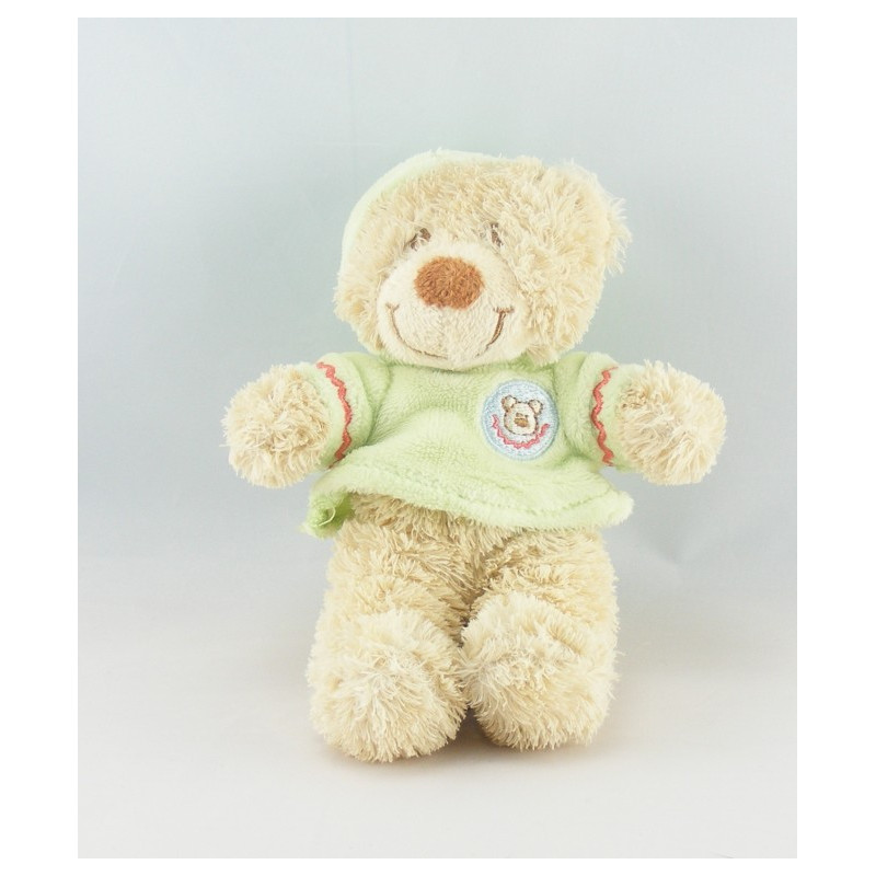 Doudou ours vert capuche NICOTOY 14 cm
