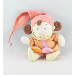 Doudou lutin fille arlequin rose orange NICOTOY 16 cm 