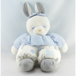 Doudou lapin blanc gris vichy bleu fleurs TARTINE ET CHOCOLAT