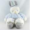 Doudou lapin blanc gris vichy bleu fleurs TARTINE ET CHOCOLAT