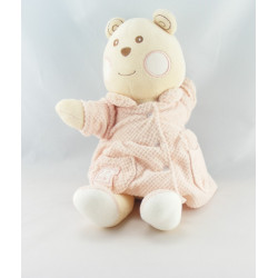 Doudou ours blanc rose B coeur Bébé NOUNOURS