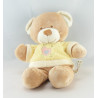 Doudou ours beige Pull jaune oiseau coeur NICOTOY