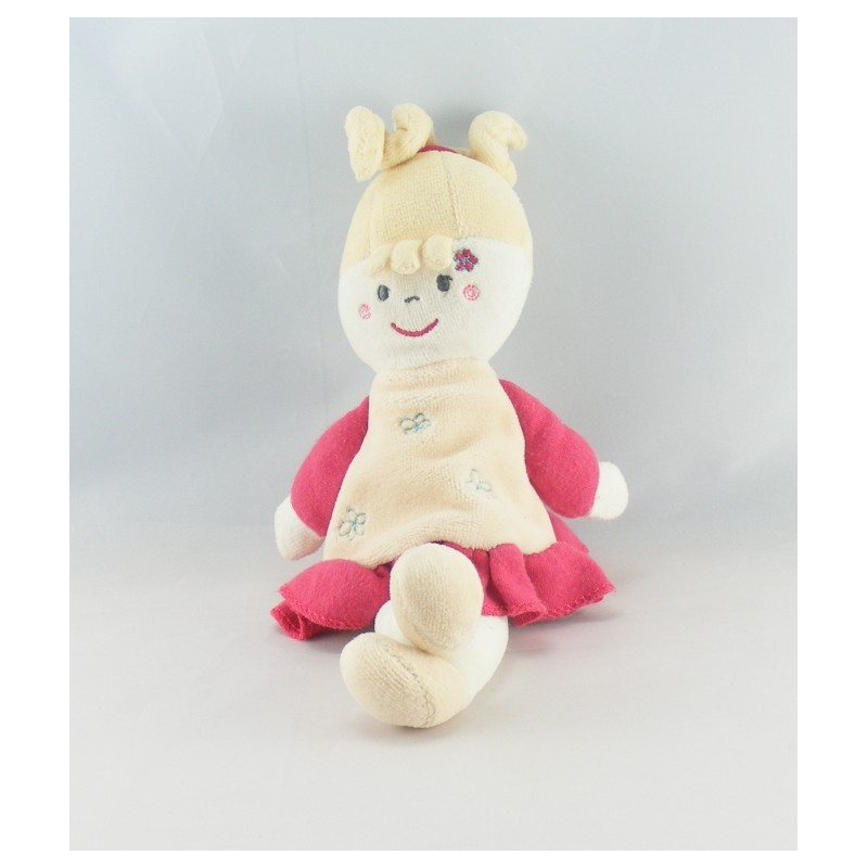 Doudou poupée fille béret et cape rose SUCRE D'ORGE