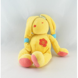 Doudou lapin bleu vert jaune fleur NOUNOURS