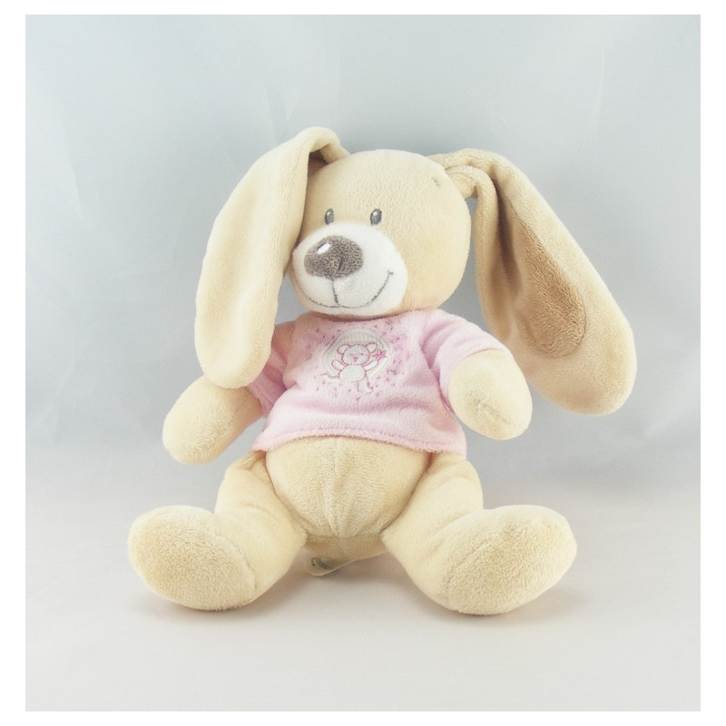 Doudou chien lapin robe rose oiseau maison MOTS D'ENFANTS