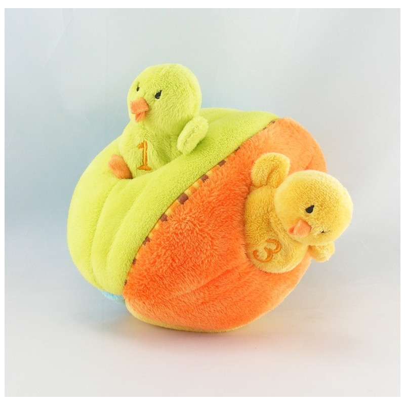 Doudou marionnette poule rouge pois LILLIPUTIENS