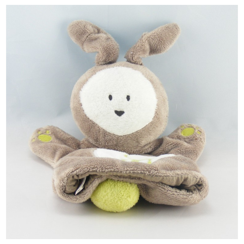 Doudou hochet lapin rose gris OBAIBI OKAIDI