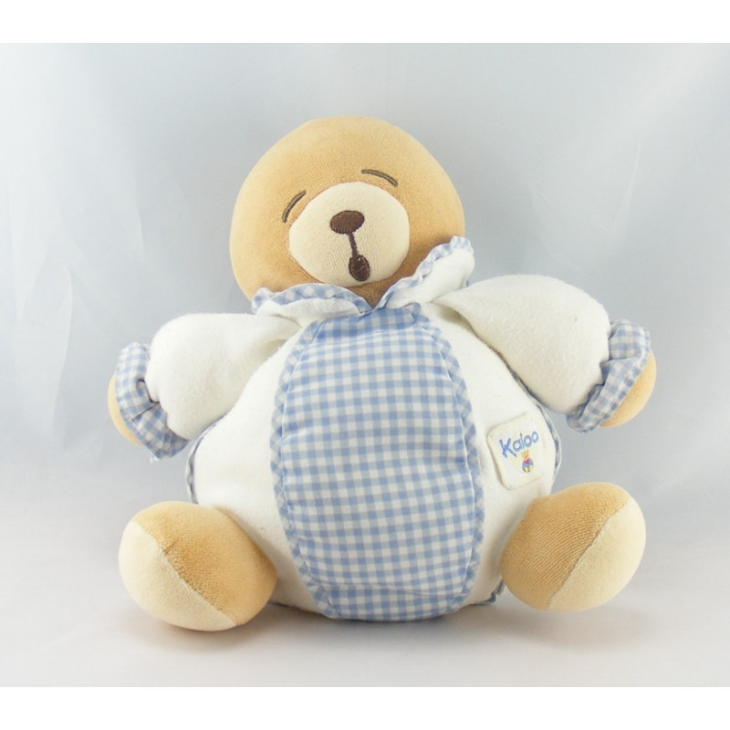Doudou boule ours endormi blanc vichy bleu Kaloo