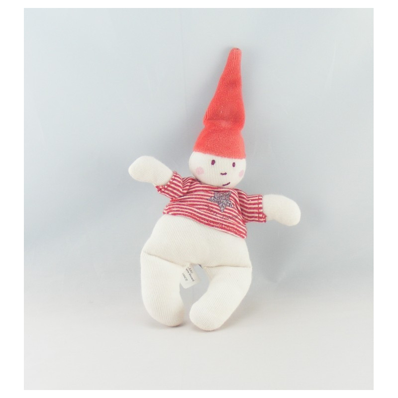 Doudou plat blanc bonnet rouge Petit lutin PETIT BATEAU