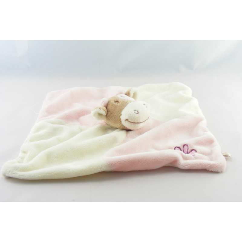 Doudou plat vache rose blanc Lola rosalie fleur NOUKIE'S