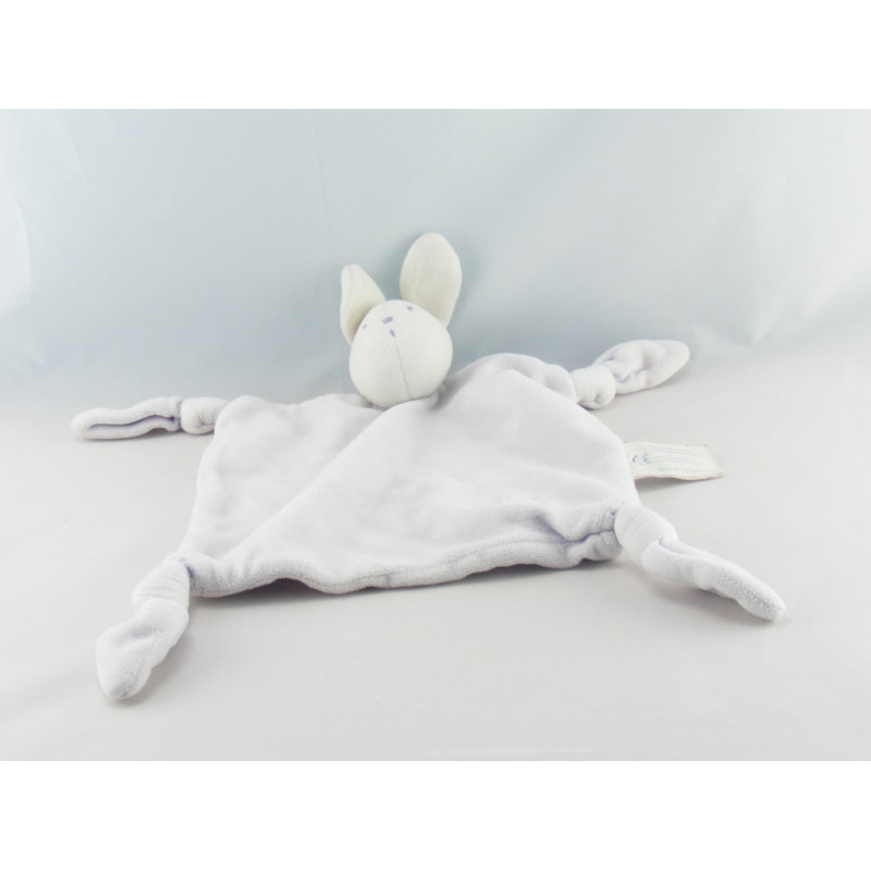 Doudou plat noeuds lapin bleu ciel OBAIBI