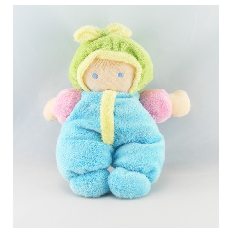 Doudou semi Plat Lutin jaune bleu rose vert Nounours