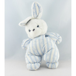 Doudou peluche lapin blanc rayé bleu TARTINE ET CHOCOLAT
